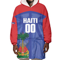 Haiti Basketball Custom Wearable Blanket Hoodie Ayiti Coat Of Arms Blue Sporty Style