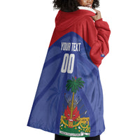 Haiti Basketball Custom Wearable Blanket Hoodie Ayiti Coat Of Arms Blue Sporty Style