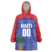 Haiti Basketball Custom Wearable Blanket Hoodie Ayiti Coat Of Arms Blue Sporty Style