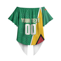 Guyana Basketball Custom Off Shoulder Wrap Waist Top Tropical Leaves Flag Style