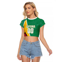 Guyana Basketball Custom Raglan Cropped T Shirt Tropical Leaves Flag Style