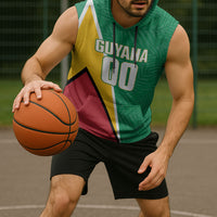 Guyana Basketball Custom Sleeveless Hoodie Tropical Leaves Flag Style