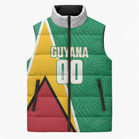 Guyana Basketball Custom Sleeveless Puffer Jacket Tropical Leaves Flag Style