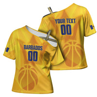 Barbados Basketball Custom Cross Shoulder Shirt Barbadian Trident Yellow Version