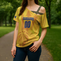 Barbados Basketball Custom Cross Shoulder Shirt Barbadian Trident Yellow Version