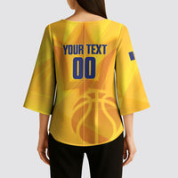 Barbados Basketball Custom Kimono Sleeve Blouse Barbadian Trident Yellow Version