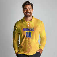 Barbados Basketball Custom Long Sleeve Polo Shirt Barbadian Trident Yellow Version