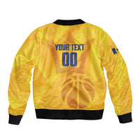 Barbados Basketball Custom Sleeve Zip Bomber Jacket Barbadian Trident Yellow Version