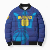Barbados Basketball Custom Bomber Puffer Jacket Barbadian Trident Blue Version