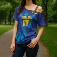 Barbados Basketball Custom Cross Shoulder Shirt Barbadian Trident Blue Version