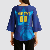 Barbados Basketball Custom Kimono Sleeve Blouse Barbadian Trident Blue Version