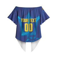 Barbados Basketball Custom Off Shoulder Wrap Waist Top Barbadian Trident Blue Version