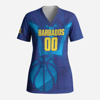 Barbados Basketball Custom Scrub Top Barbadian Trident Blue Version