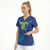 Barbados Basketball Custom Scrub Top Barbadian Trident Blue Version