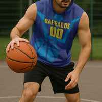 Barbados Basketball Custom Sleeveless Hoodie Barbadian Trident Blue Version