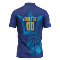 Barbados Basketball Custom Zipper Polo Shirt Barbadian Trident Blue Version