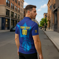 Barbados Basketball Custom Zipper Polo Shirt Barbadian Trident Blue Version