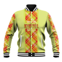 Personalized Bon Fete Kweyol Sent Lisi Baseball Jacket Saint Lucia Creole Day Madras Motifs Yellow