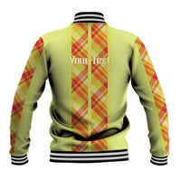 Personalized Bon Fete Kweyol Sent Lisi Baseball Jacket Saint Lucia Creole Day Madras Motifs Yellow