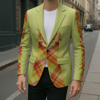 Personalized Bon Fete Kweyol Sent Lisi Blazer Saint Lucia Creole Day Madras Motifs Yellow