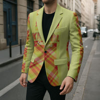 Personalized Bon Fete Kweyol Sent Lisi Blazer Saint Lucia Creole Day Madras Motifs Yellow