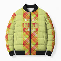 Personalized Bon Fete Kweyol Sent Lisi Bomber Puffer Jacket Saint Lucia Creole Day Madras Motifs Yellow