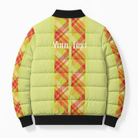 Personalized Bon Fete Kweyol Sent Lisi Bomber Puffer Jacket Saint Lucia Creole Day Madras Motifs Yellow