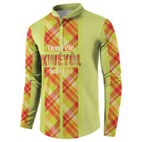 Personalized Bon Fete Kweyol Sent Lisi Button Sweatshirt Saint Lucia Creole Day Madras Motifs Yellow