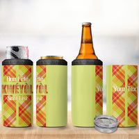 Personalized Bon Fete Kweyol Sent Lisi 4 in 1 Can Cooler Tumbler Saint Lucia Creole Day Madras Motifs Yellow