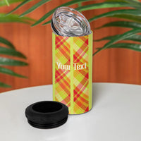 Personalized Bon Fete Kweyol Sent Lisi 4 in 1 Can Cooler Tumbler Saint Lucia Creole Day Madras Motifs Yellow