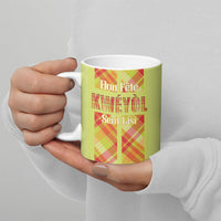 Personalized Bon Fete Kweyol Sent Lisi Ceramic Mug Saint Lucia Creole Day Madras Motifs Yellow