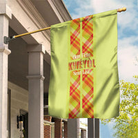 Bon Fete Kweyol Sent Lisi Garden Flag Saint Lucia Creole Day Madras Motifs Yellow