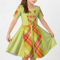 Personalized Bon Fete Kweyol Sent Lisi Kid Short Sleeve Dress Saint Lucia Creole Day Madras Motifs Yellow
