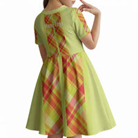 Personalized Bon Fete Kweyol Sent Lisi Kid Short Sleeve Dress Saint Lucia Creole Day Madras Motifs Yellow