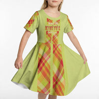 Personalized Bon Fete Kweyol Sent Lisi Kid Short Sleeve Dress Saint Lucia Creole Day Madras Motifs Yellow