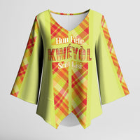 Personalized Bon Fete Kweyol Sent Lisi Kimono Sleeve Blouse Saint Lucia Creole Day Madras Motifs Yellow