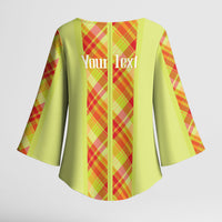 Personalized Bon Fete Kweyol Sent Lisi Kimono Sleeve Blouse Saint Lucia Creole Day Madras Motifs Yellow
