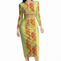Personalized Bon Fete Kweyol Sent Lisi Long Sleeve Bodycon Dress Saint Lucia Creole Day Madras Motifs Yellow