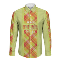 Personalized Bon Fete Kweyol Sent Lisi Long Sleeve Button Shirt Saint Lucia Creole Day Madras Motifs Yellow