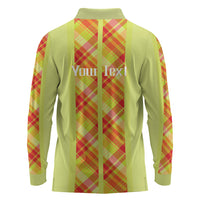 Personalized Bon Fete Kweyol Sent Lisi Long Sleeve Polo Shirt Saint Lucia Creole Day Madras Motifs Yellow