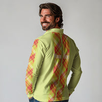 Personalized Bon Fete Kweyol Sent Lisi Long Sleeve Polo Shirt Saint Lucia Creole Day Madras Motifs Yellow