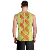 Personalized Bon Fete Kweyol Sent Lisi Men Tank Top Saint Lucia Creole Day Madras Motifs Yellow