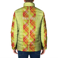 Personalized Bon Fete Kweyol Sent Lisi Padded Jacket Saint Lucia Creole Day Madras Motifs Yellow