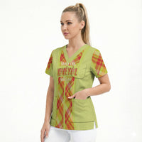 Personalized Bon Fete Kweyol Sent Lisi Scrub Top Saint Lucia Creole Day Madras Motifs Yellow