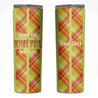 Personalized Bon Fete Kweyol Sent Lisi Skinny Tumbler Saint Lucia Creole Day Madras Motifs Yellow