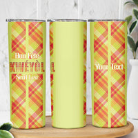 Personalized Bon Fete Kweyol Sent Lisi Skinny Tumbler Saint Lucia Creole Day Madras Motifs Yellow