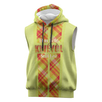 Personalized Bon Fete Kweyol Sent Lisi Sleeveless Hoodie Saint Lucia Creole Day Madras Motifs Yellow