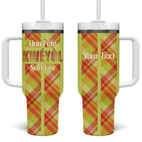 Personalized Bon Fete Kweyol Sent Lisi Tumbler With Handle Saint Lucia Creole Day Madras Motifs Yellow