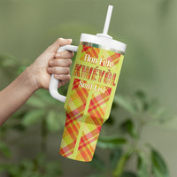 Personalized Bon Fete Kweyol Sent Lisi Tumbler With Handle Saint Lucia Creole Day Madras Motifs Yellow
