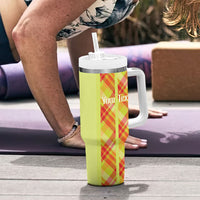 Personalized Bon Fete Kweyol Sent Lisi Tumbler With Handle Saint Lucia Creole Day Madras Motifs Yellow